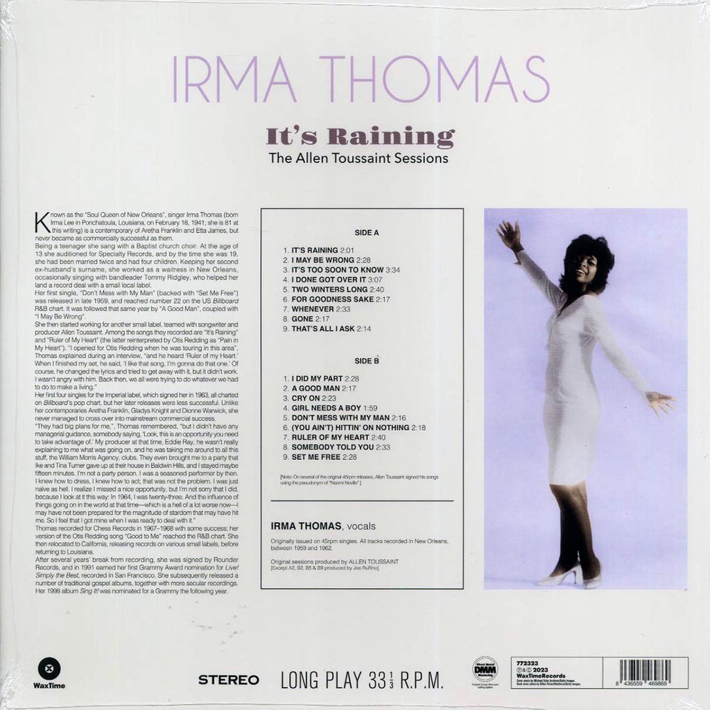 Irma Thomas - It's Raining: The Allen Toussaint Sessions (ltd. ed.) (180g) vinyl LP back cover