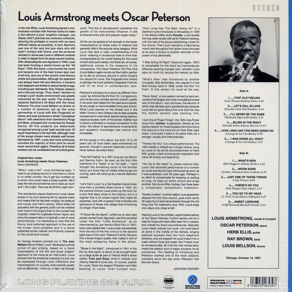 Louis Armstrong, Oscar Peterson - Louis Armstrong Meets Oscar Peterson (ltd. ed.) (180g) (blue vinyl) vinyl LP back cover