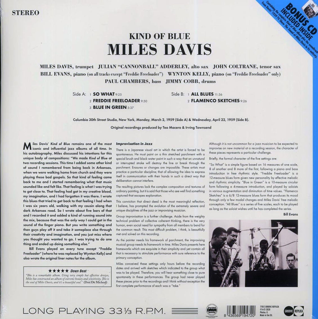 Miles Davis - Kind Of Blue (ltd. ed.) (180g) (incl. CD) vinyl LP back cover