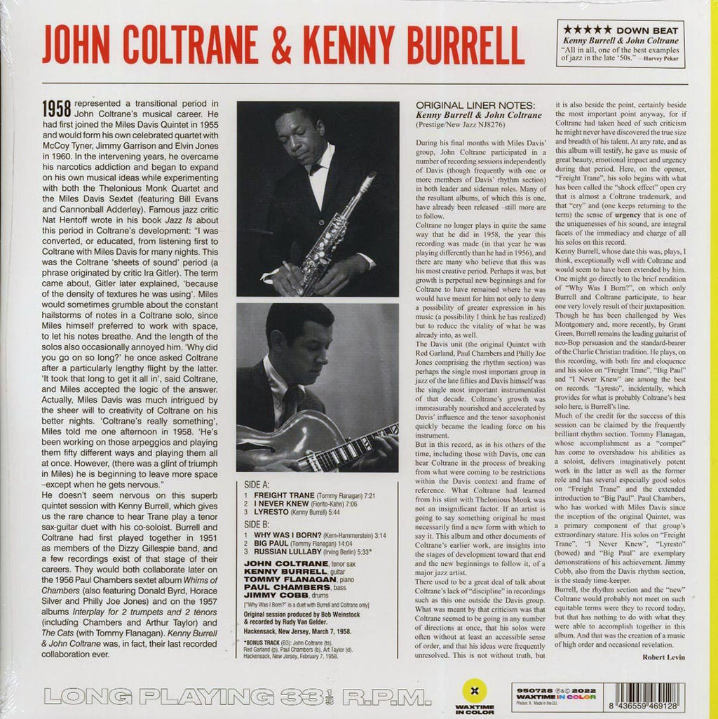 John Coltrane, Kenny Burrell - John Coltrane & Kenny Burrell (+bonus track) (mono) (ltd. ed.) (180g) (yellow vinyl) vinyl LP back cover