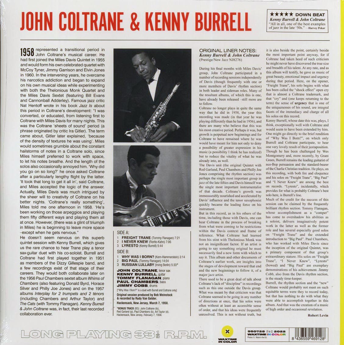 John Coltrane, Kenny Burrell - John Coltrane & Kenny Burrell (+bonus track) (mono) (ltd. ed.) (180g) (yellow vinyl) vinyl LP back cover