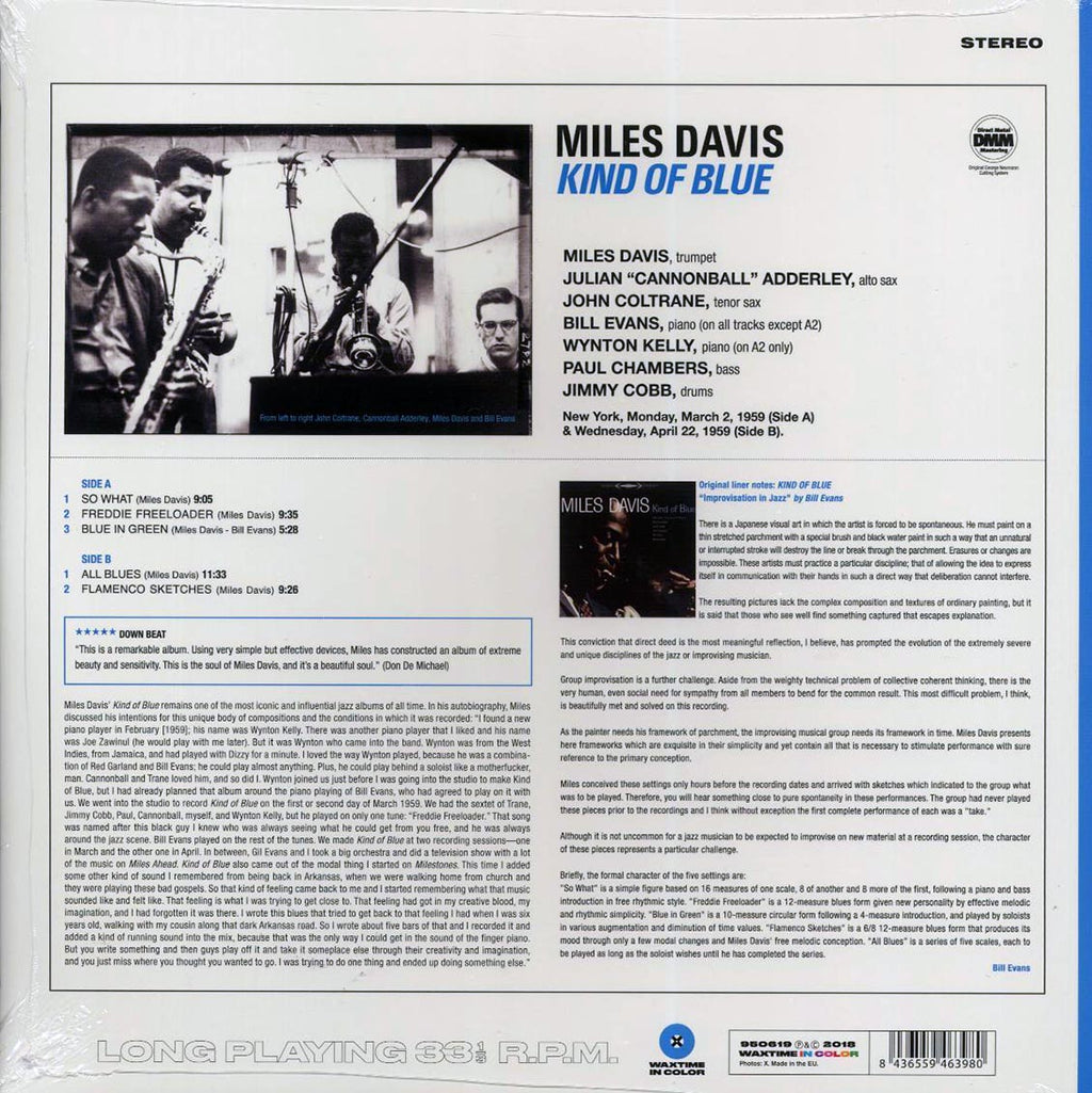Miles Davis - Kind Of Blue (ltd. ed.) (180g) (blue vinyl) vinyl LP back cover