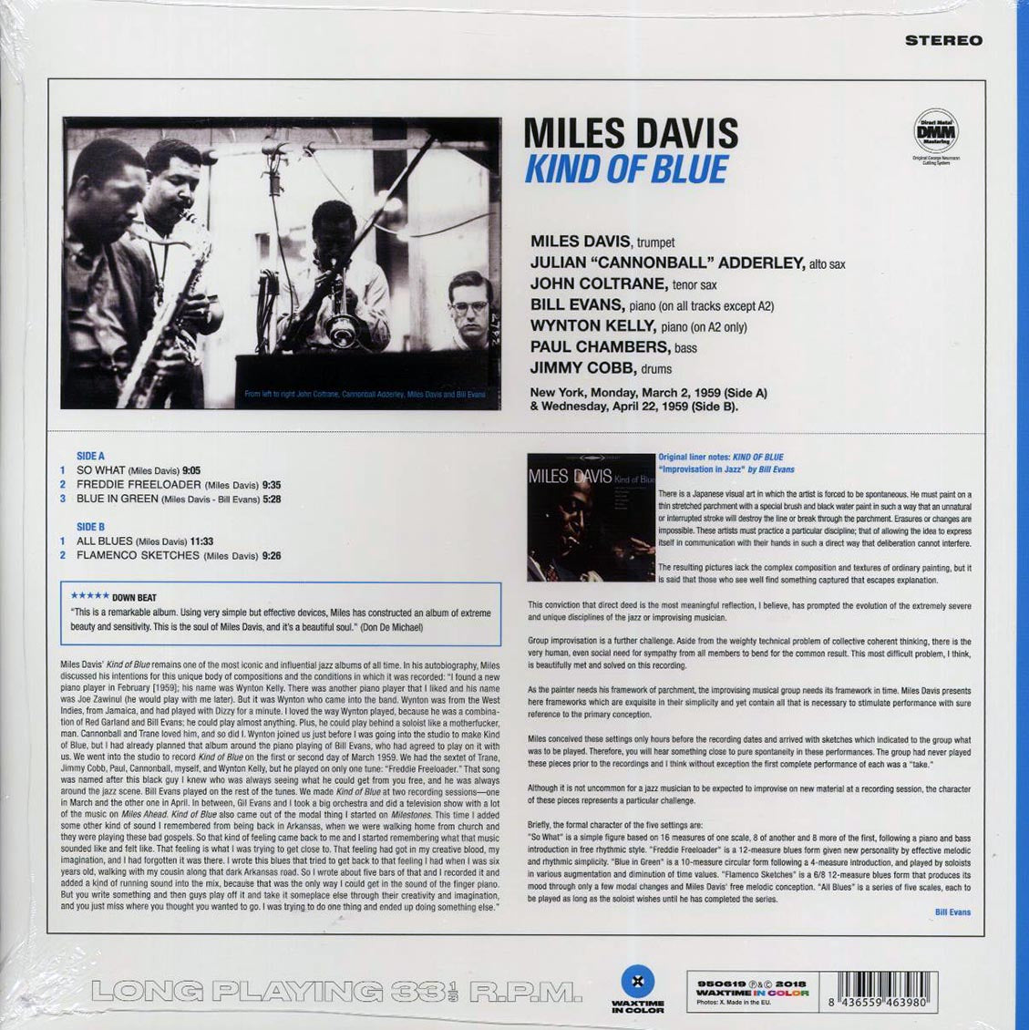 Miles Davis - Kind Of Blue (ltd. ed.) (180g) (blue vinyl) vinyl LP back cover