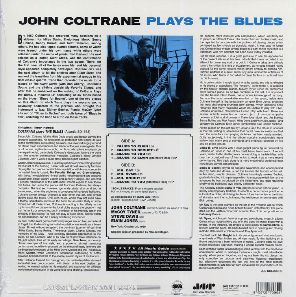 John Coltrane - Coltrane Plays The Blues (+2 bonus tracks) (ltd. ed.) (180g) vinyl LP back cover