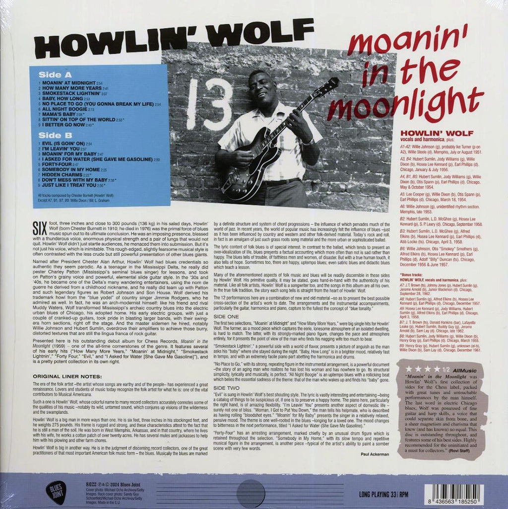 Howlin' Wolf - Moanin' In The Moonlight (+6 bonus tracks) (ltd. ed.) (180g) vinyl LP back cover