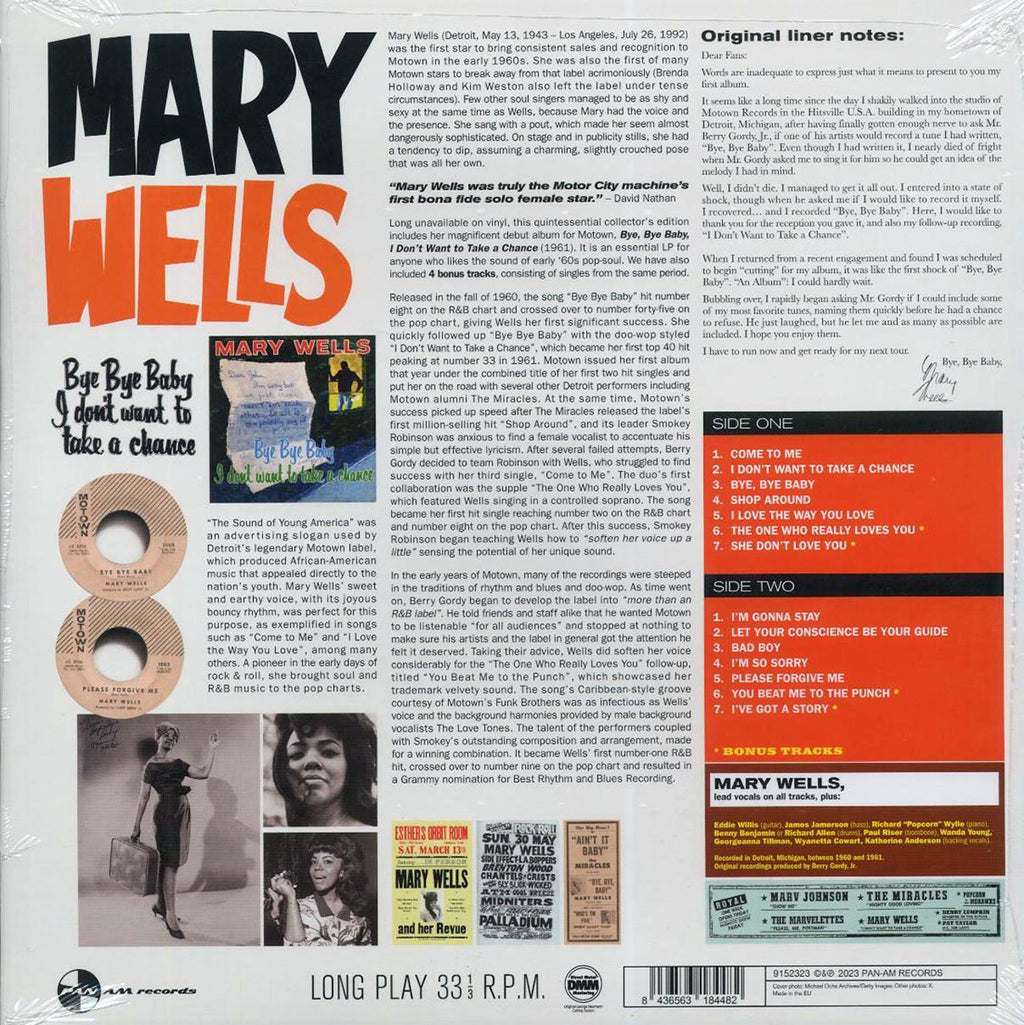 Mary Wells - Bye Bye Baby, I Don't Want To Take A Chance (+4 bonus tracks) (ltd. ed.) (180g) vinyl LP back cover