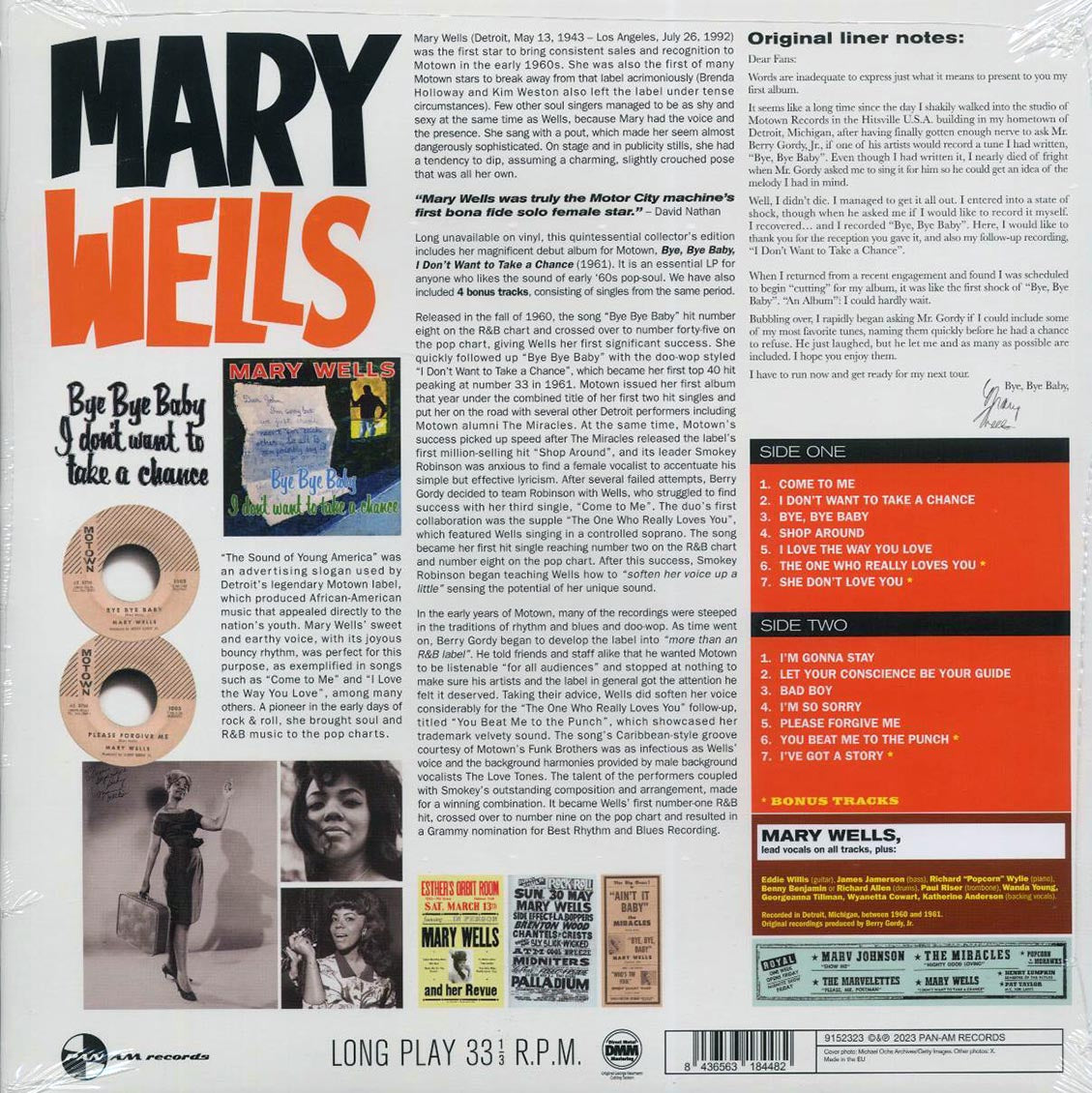 Mary Wells - Bye Bye Baby, I Don't Want To Take A Chance (+4 bonus tracks) (ltd. ed.) (180g) vinyl LP back cover