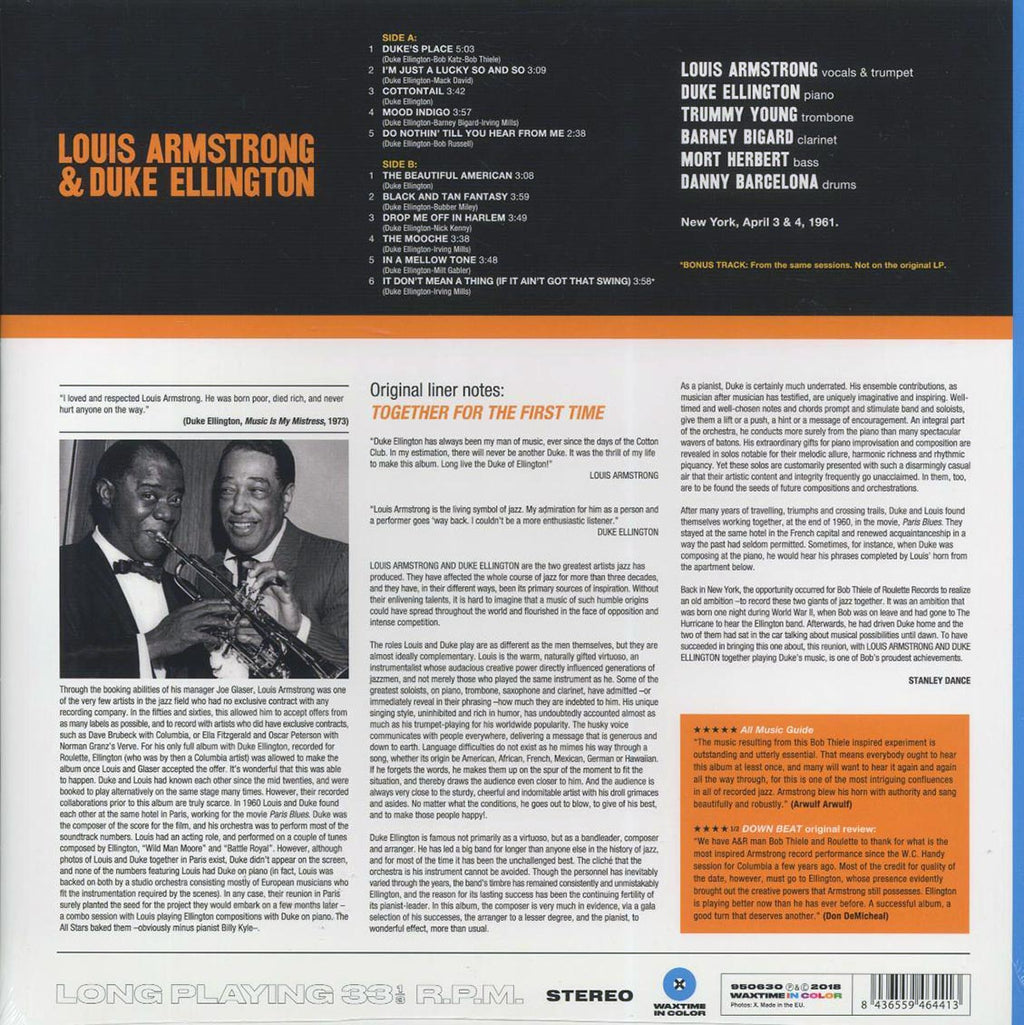 Louis Armstrong, Duke Ellington - The Great Summit (+bonus track) (ltd. ed.) (180g) (blue vinyl) vinyl LP back cover