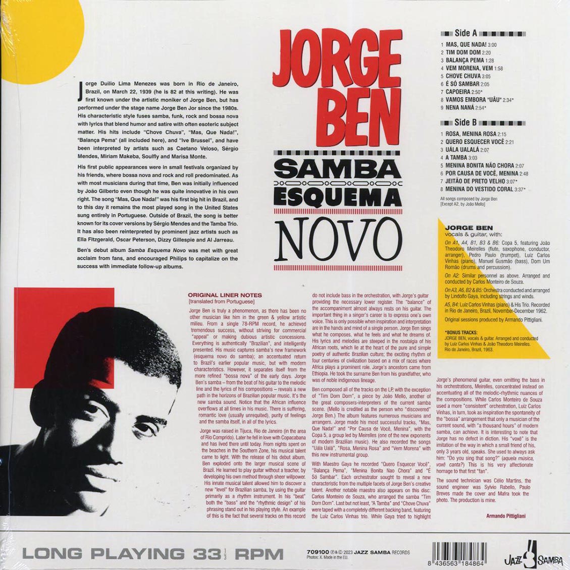 Jorge Ben - Samba Esquema Novo (+5 bonus tracks) (ltd. ed.) (180g) vinyl LP back cover