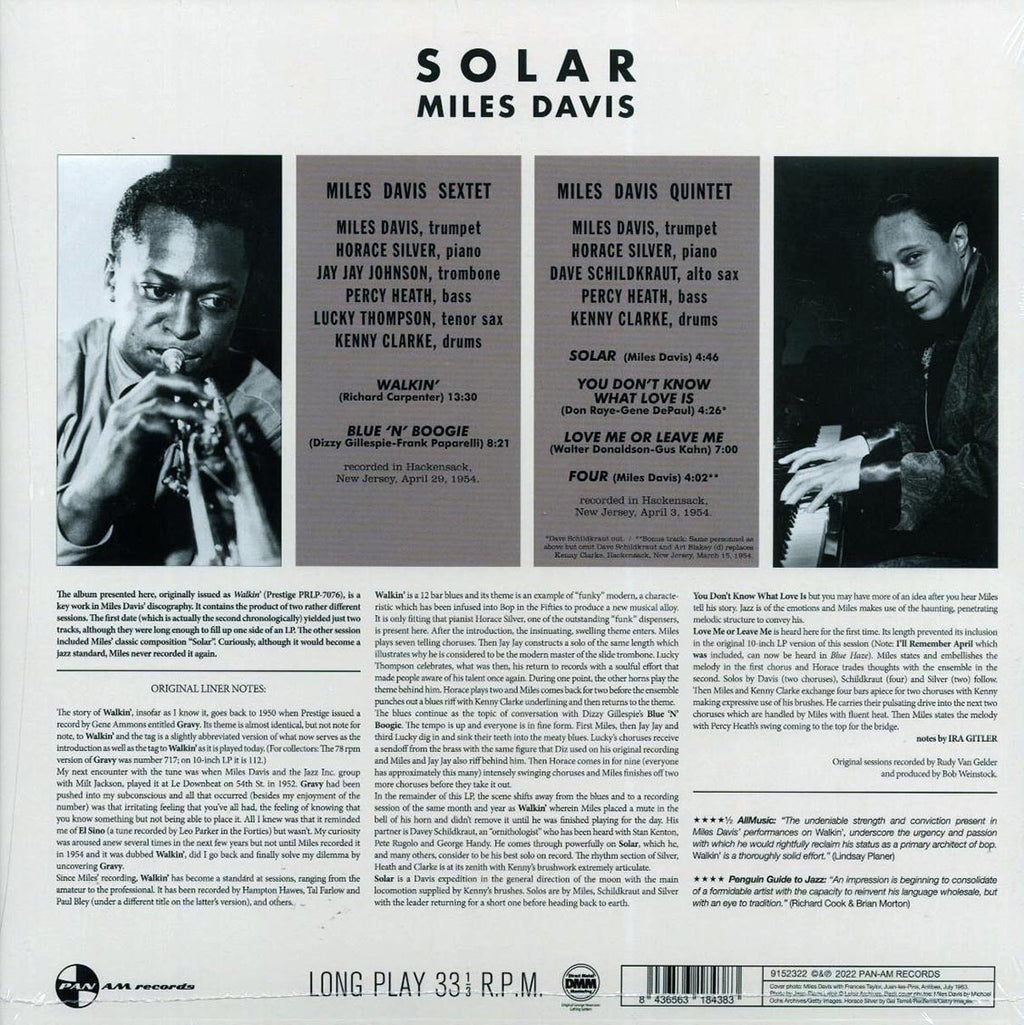 Miles Davis All Stars - Solar (+2 bonus tracks) (ltd. ed.) (180g) vinyl LP back cover