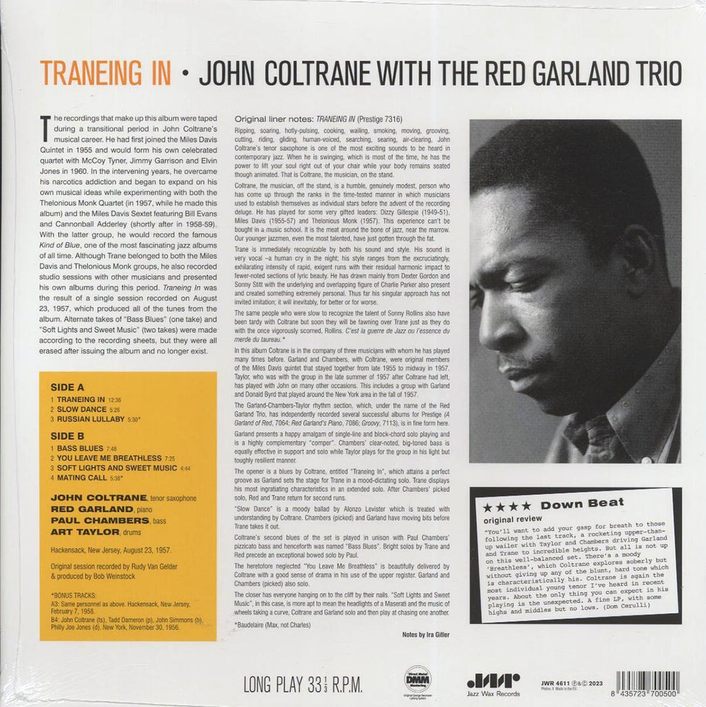 John Coltrane, Red Garland Trio - Traneing In (+2 bonus tracks) (ltd. ed.) (180g) vinyl LP back cover