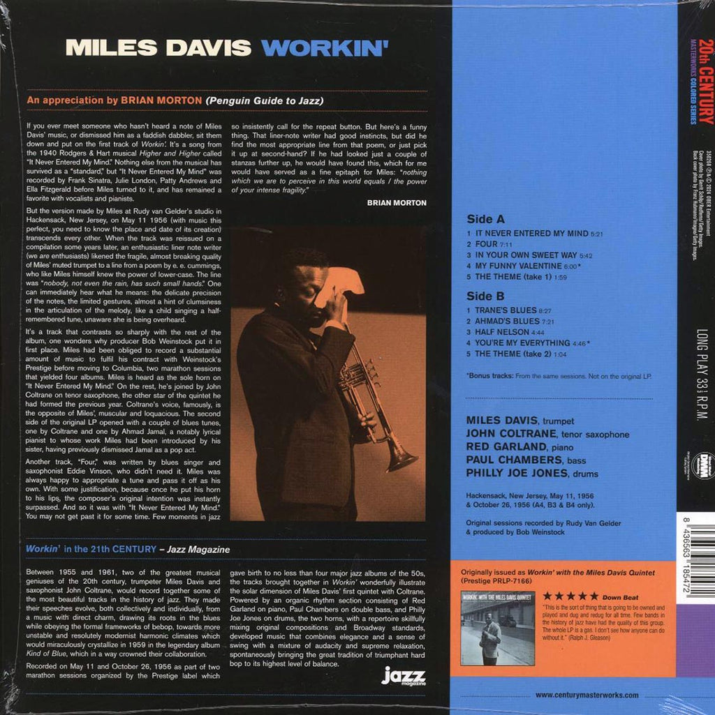 Miles Davis - Workin' (+2 bonus tracks) (ltd. ed.) (180g) vinyl LP back cover