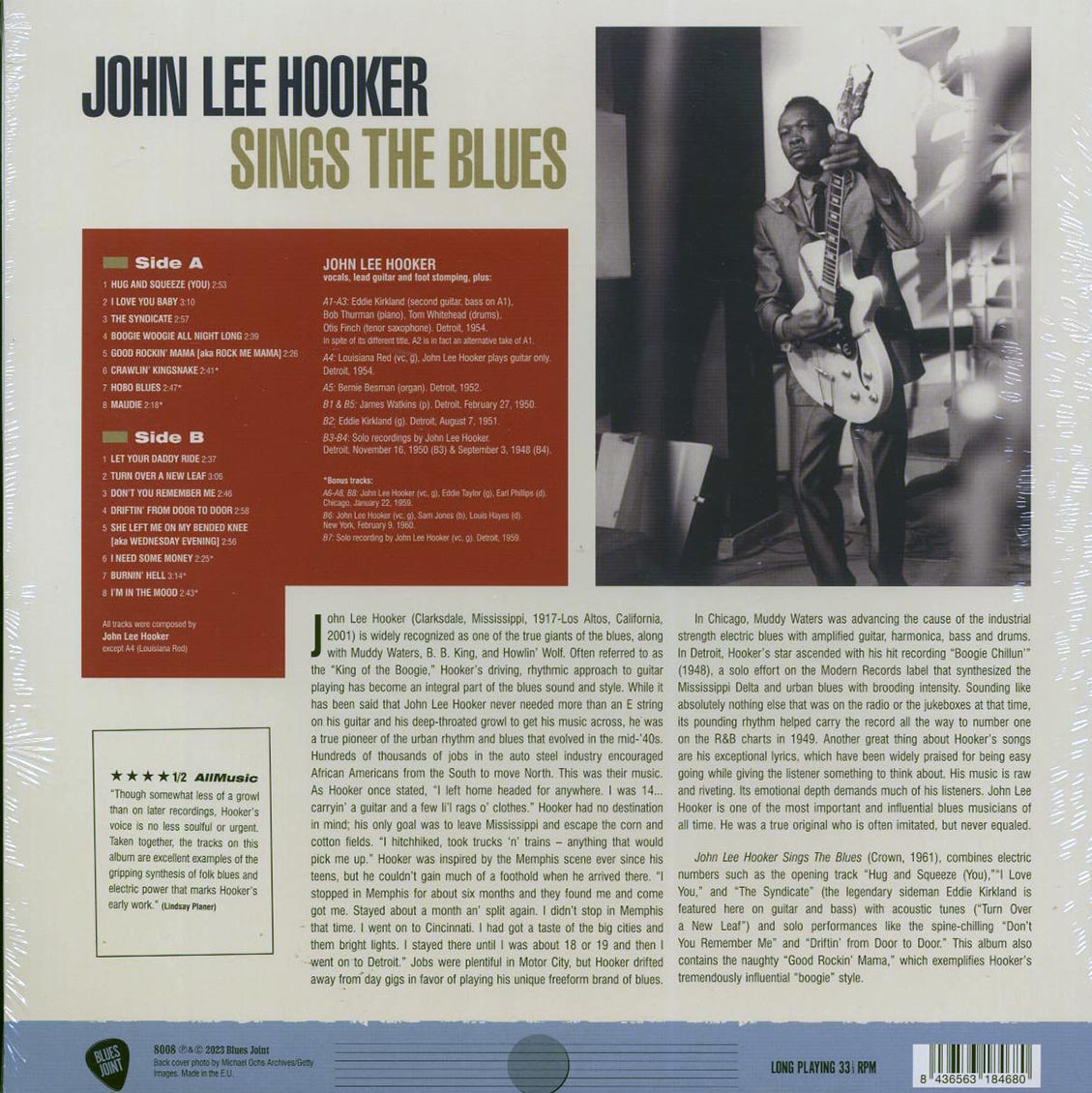 John Lee Hooker - John Lee Hooker Sings The Blues (+6 bonus tracks) (ltd. ed.) (180g) vinyl LP back cover