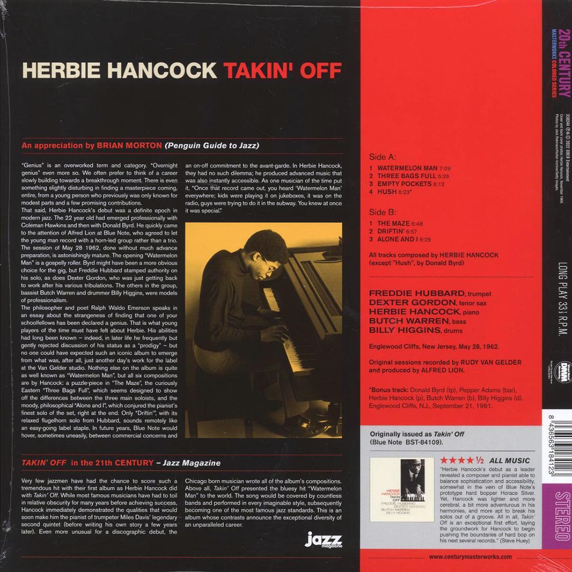 Herbie Hancock - Takin' Off (+bonus track) (ltd. ed.) (180g) (red vinyl) vinyl LP back cover