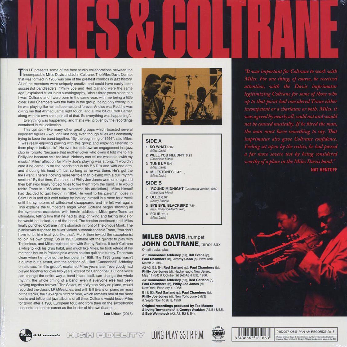 Miles Davis, John Coltrane - Miles & Coltrane (ltd. ed.) (180g) (remastered) vinyl LP back cover