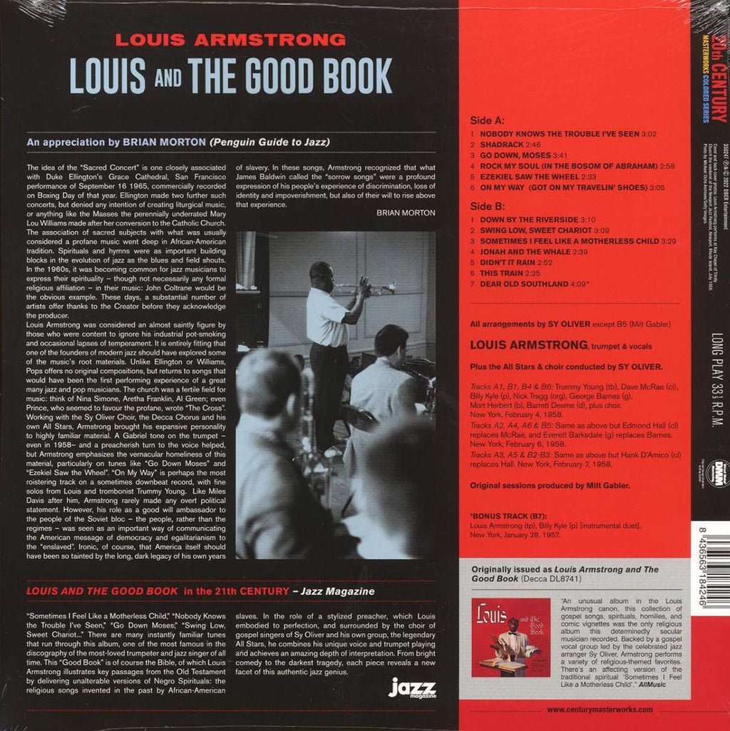 Louis Armstrong & His All-Stars, The Sy Oliver Choir - Louis And The Good Book (+bonus track) (ltd. ed.) (180g) (red vinyl) vinyl LP back cover