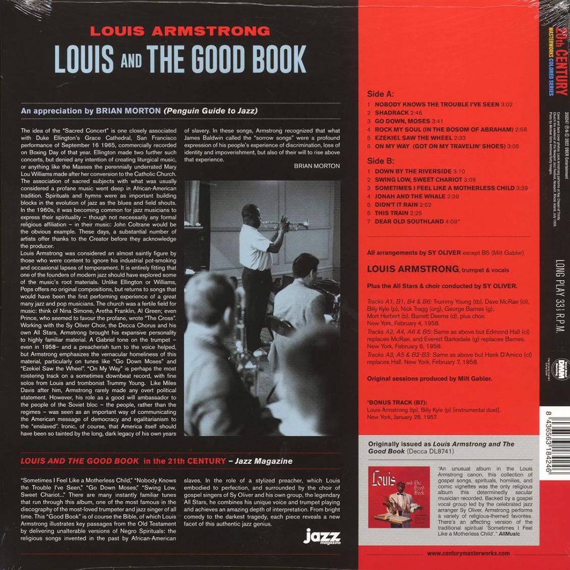 Louis Armstrong & His All-Stars, The Sy Oliver Choir - Louis And The Good Book (+bonus track) (ltd. ed.) (180g) (red vinyl) vinyl LP back cover