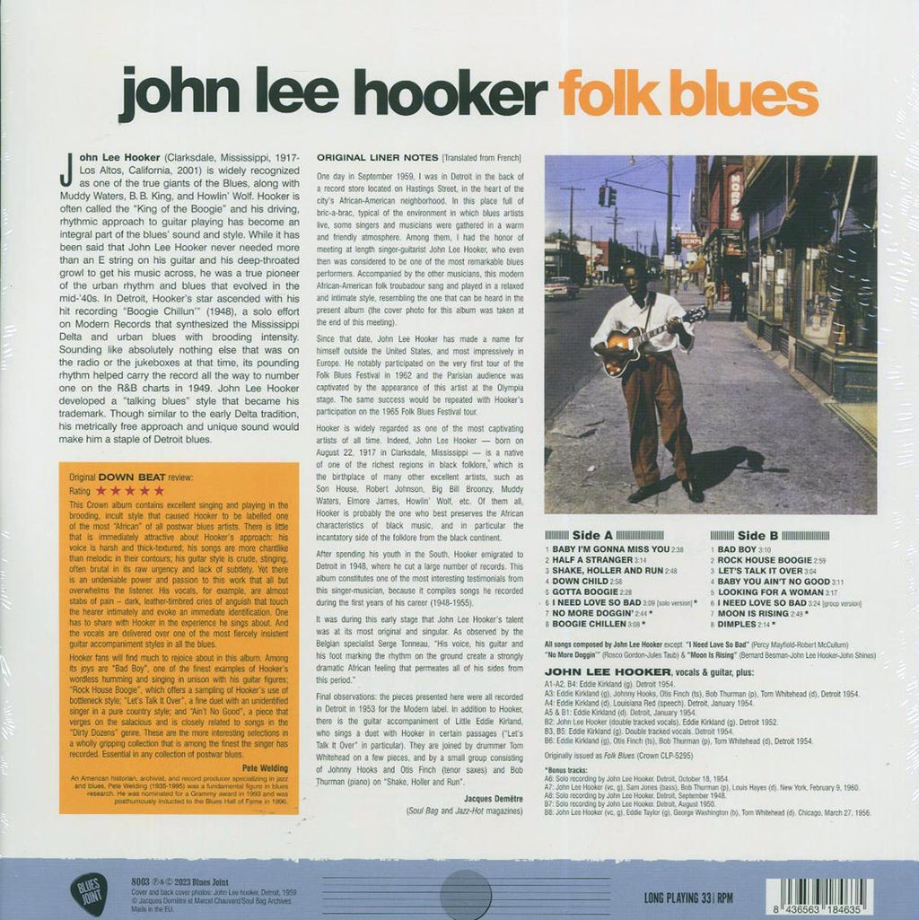 John Lee Hooker - Folk Blues (+5 bonus tracks) (ltd. ed.) (180g) vinyl LP back cover