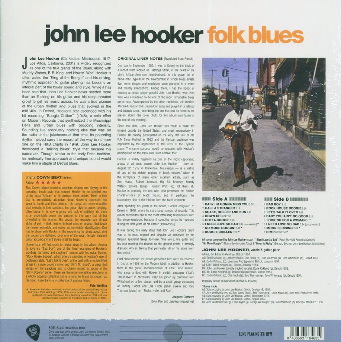 John Lee Hooker - Folk Blues (+5 bonus tracks) (ltd. ed.) (180g) vinyl LP back cover