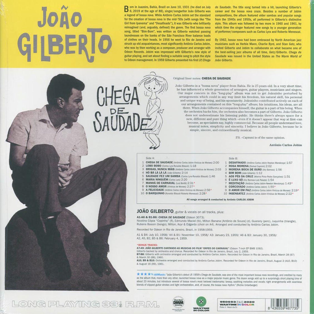 Joao Gilberto - Chega De Saudade (+8 bonus tracks) (ltd. ed.) (180g) (green vinyl) vinyl LP back cover