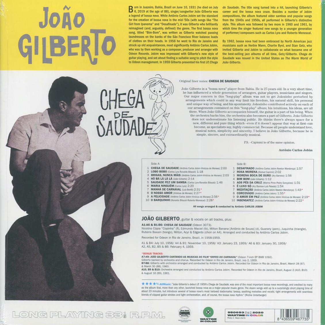 Joao Gilberto - Chega De Saudade (+8 bonus tracks) (ltd. ed.) (180g) (green vinyl) vinyl LP back cover