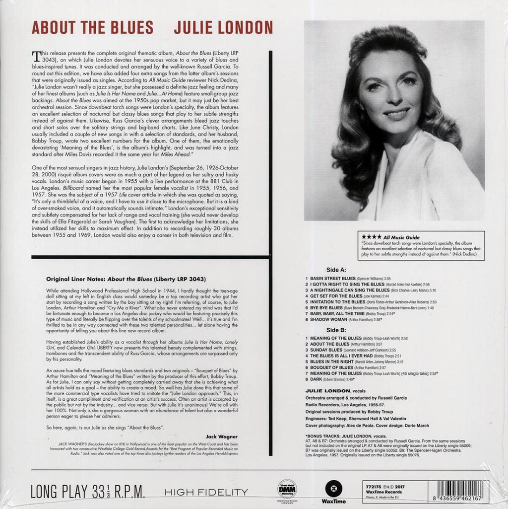 Julie London - About the Blues (+4 bonus tracks) (ltd. ed.) (180g) vinyl LP back cover