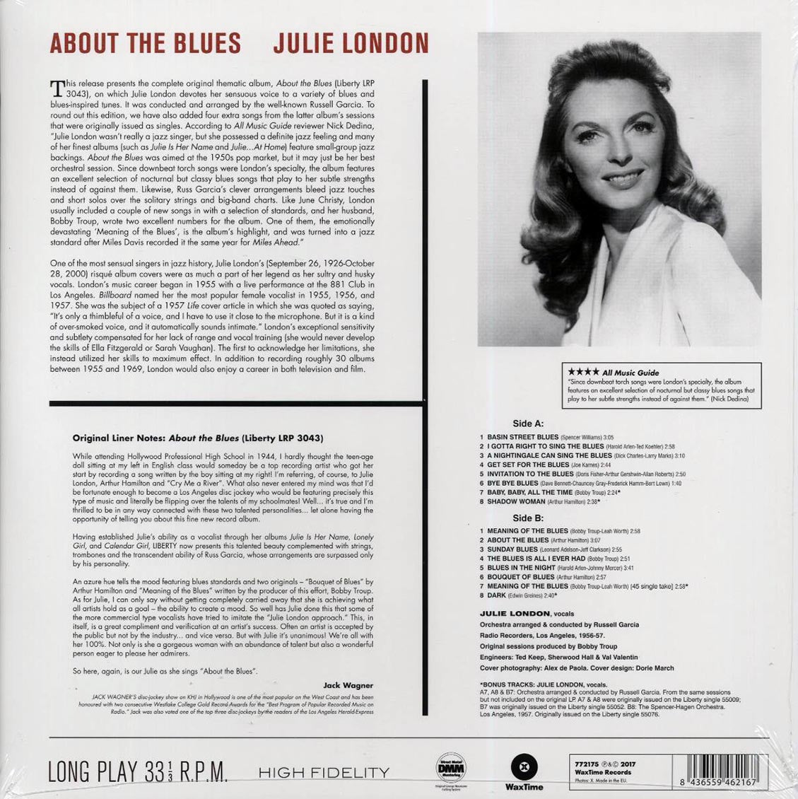 Julie London - About the Blues (+4 bonus tracks) (ltd. ed.) (180g) vinyl LP back cover