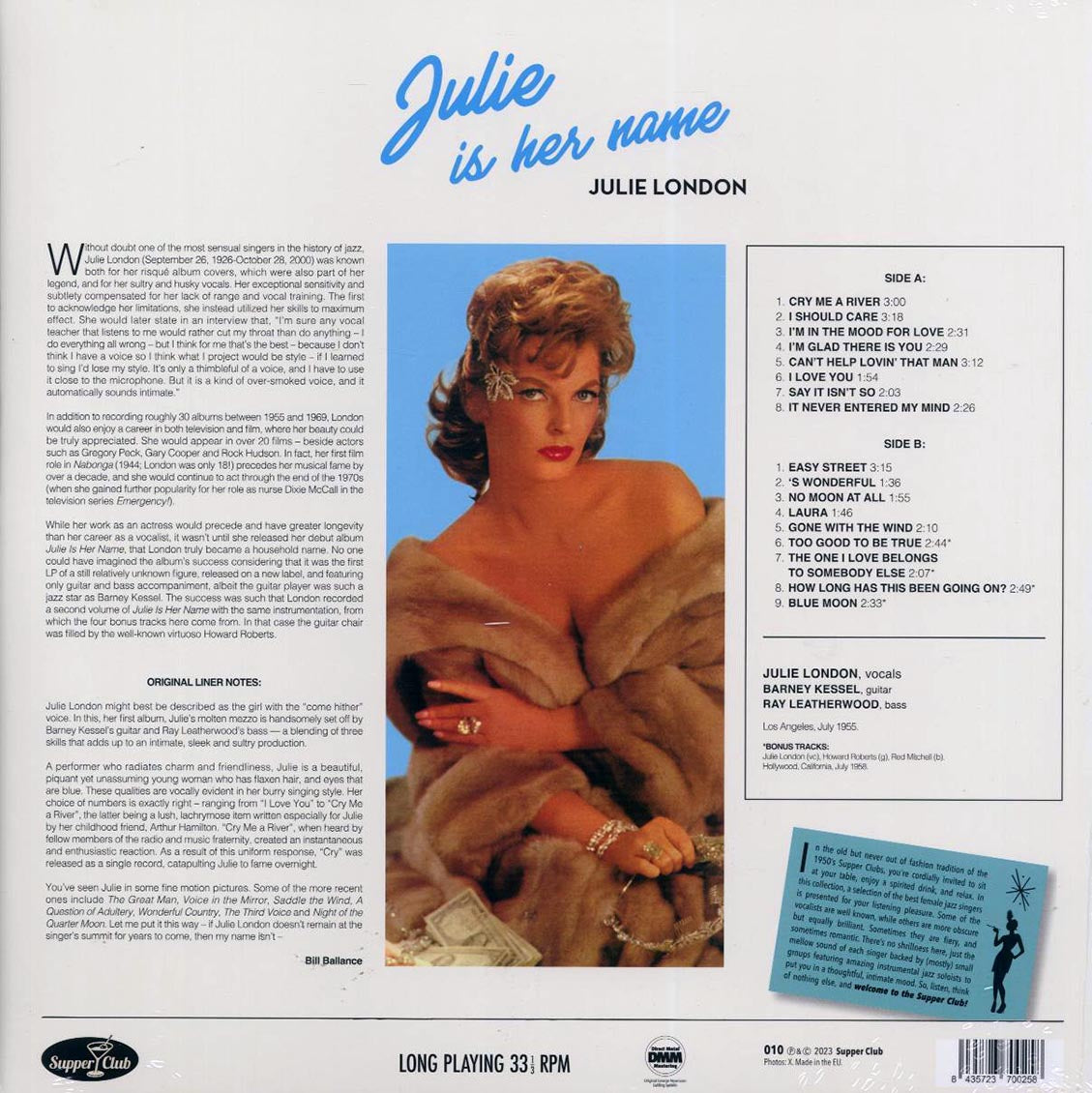 Julie London - Julie Is Her Name (+4 bonus tracks) (ltd. ed.) (180g) vinyl LP back cover