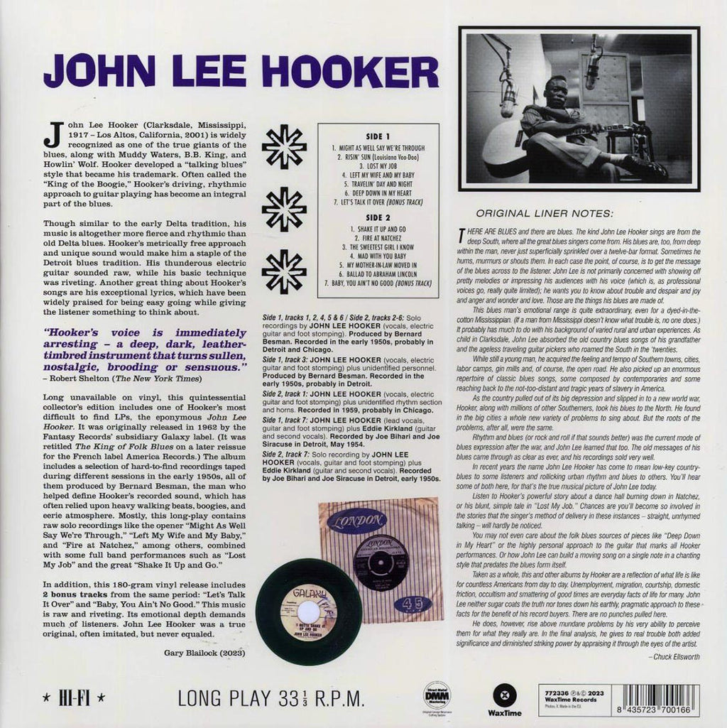 John Lee Hooker - John Lee Hooker (+2 bonus tracks) (ltd. ed.) (180g) vinyl LP back cover