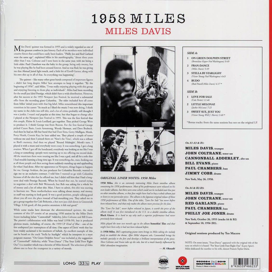Miles Davis - 1958 Miles (+2 bonus tracks) (ltd. ed.) (180g) (red vinyl) vinyl LP back cover
