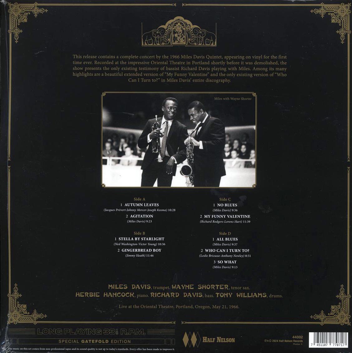 Miles Davis Quintet - Live At The Oriental Theatre 1966 (ltd. ed.) (2xLP) (180g) vinyl LP back cover