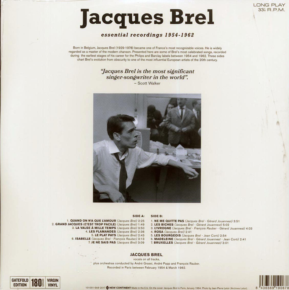 Jacques Brel - Essential Recordings 1954-1962 (ltd. ed.) (180g) vinyl LP back cover
