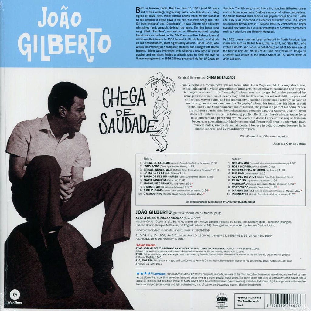 Joao Gilberto - Chega De Saudade (+8 bonus tracks) (ltd. ed.) (180g) vinyl LP back cover