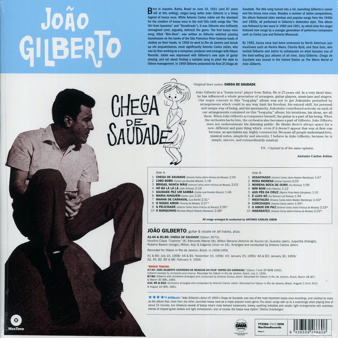 Joao Gilberto - Chega De Saudade (+8 bonus tracks) (ltd. ed.) (180g) vinyl LP back cover