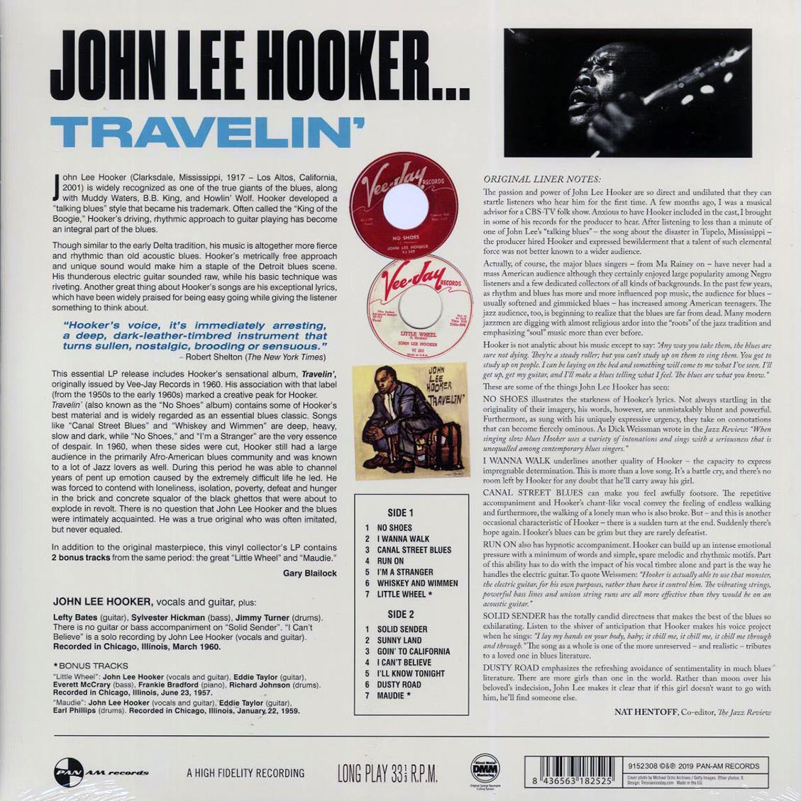John Lee Hooker - Travelin' (+2 bonus tracks) (ltd. ed.) (180g) vinyl LP back cover