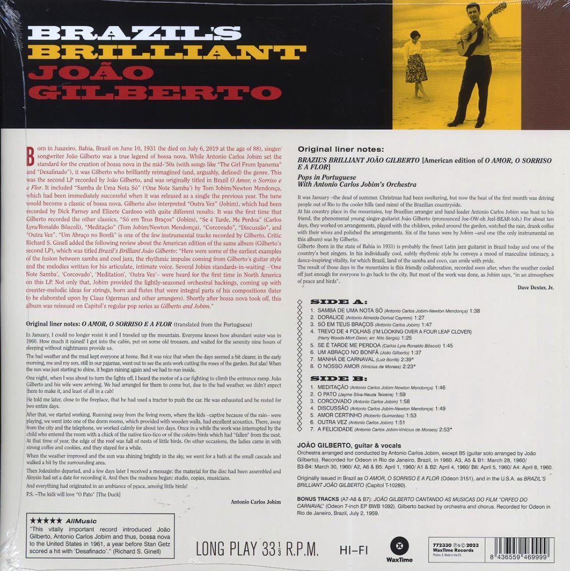 Joao Gilberto - Brazil's Brilliant (+3 bonus tracks) (ltd. ed.) (180g) vinyl LP back cover