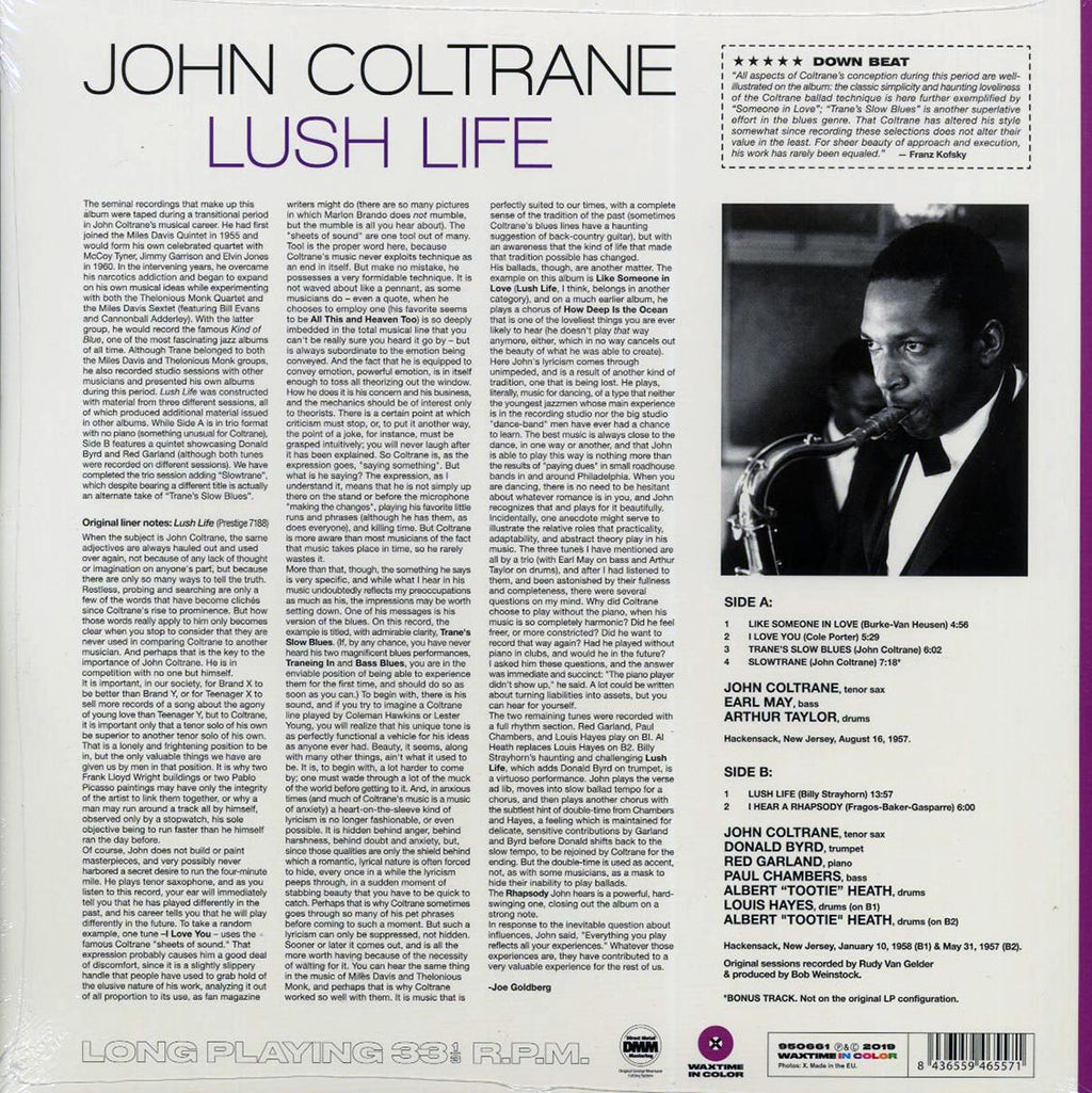 John Coltrane - Lush Life (+bonus track) (ltd. ed.) (180g) (purple vinyl) vinyl LP back cover