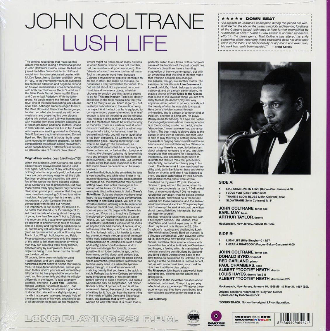 John Coltrane - Lush Life (+bonus track) (ltd. ed.) (180g) (purple vinyl) vinyl LP back cover