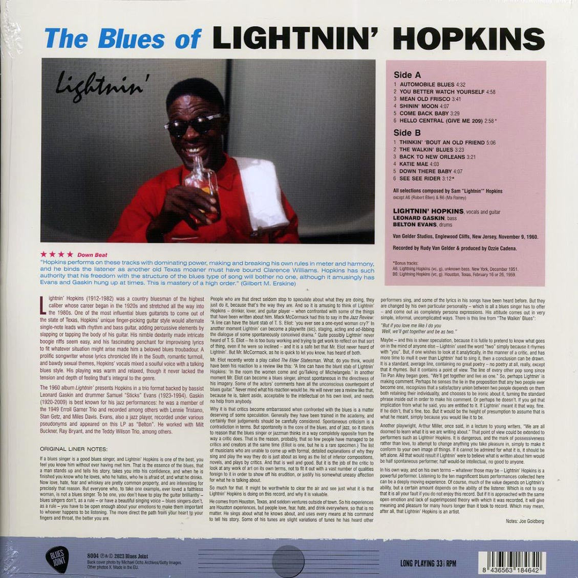 Lightnin' Hopkins - The Blues Of Lightnin' Hopkins (+bonus track) (ltd. ed.) (180g) vinyl LP back cover