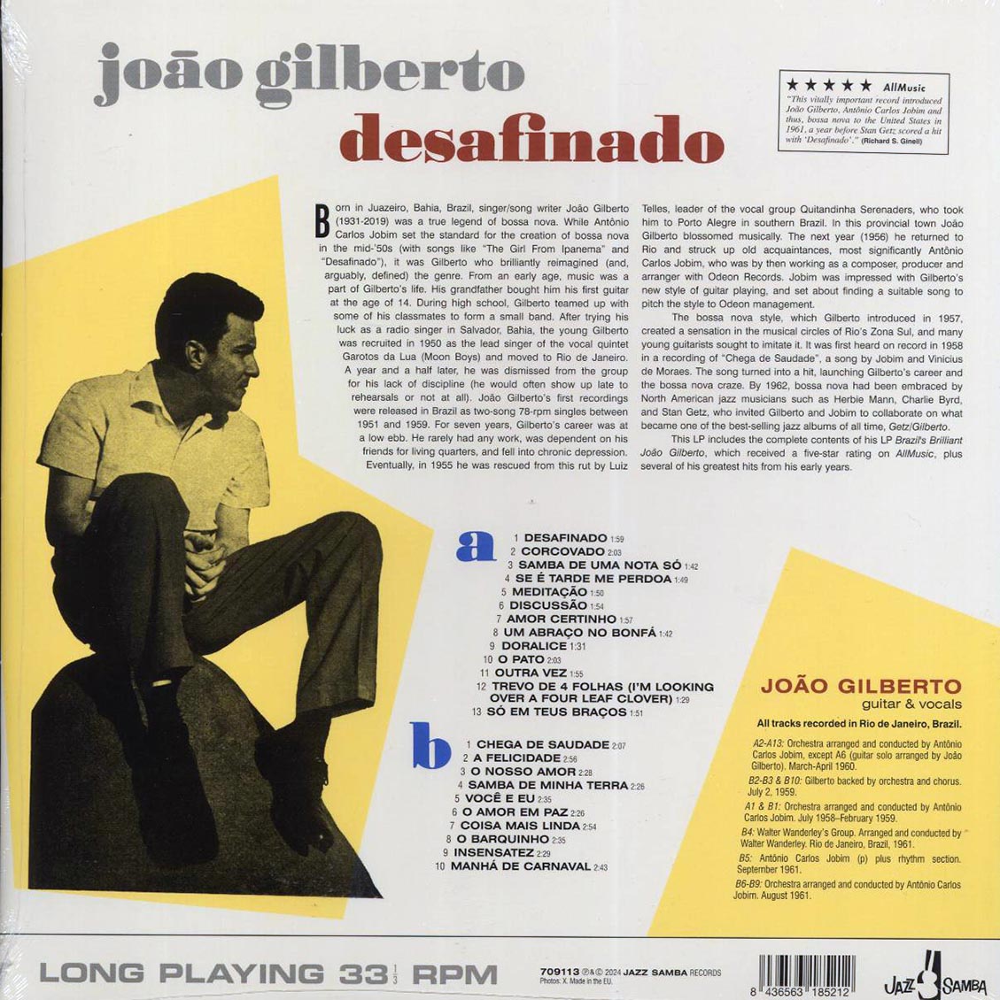 Joao Gilberto - Desafinado (+8 bonus tracks) (ltd. ed.) (180g) vinyl LP back cover
