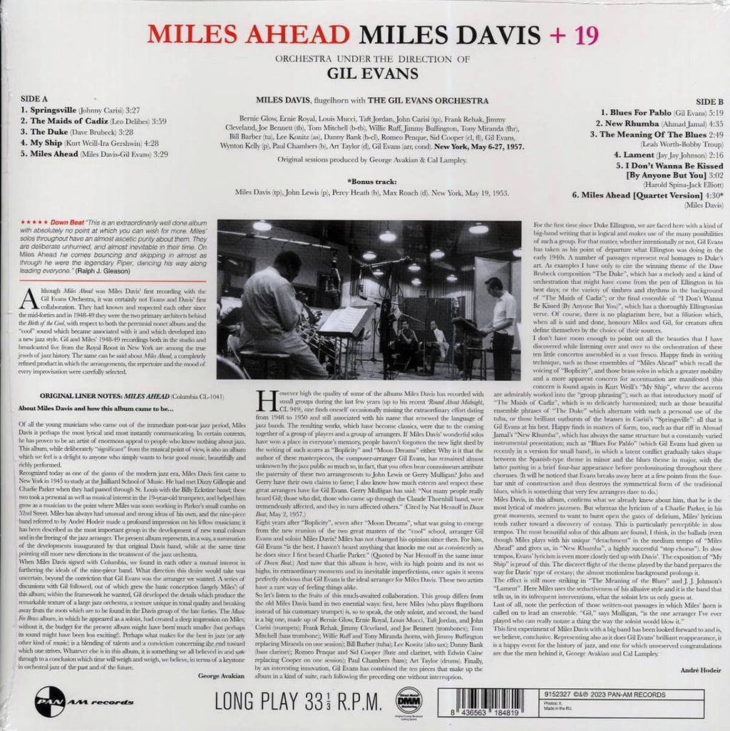 Miles Davis + 19 - Miles Ahead (+bonus track) (ltd. ed.) (180g) (remastered) vinyl LP back cover