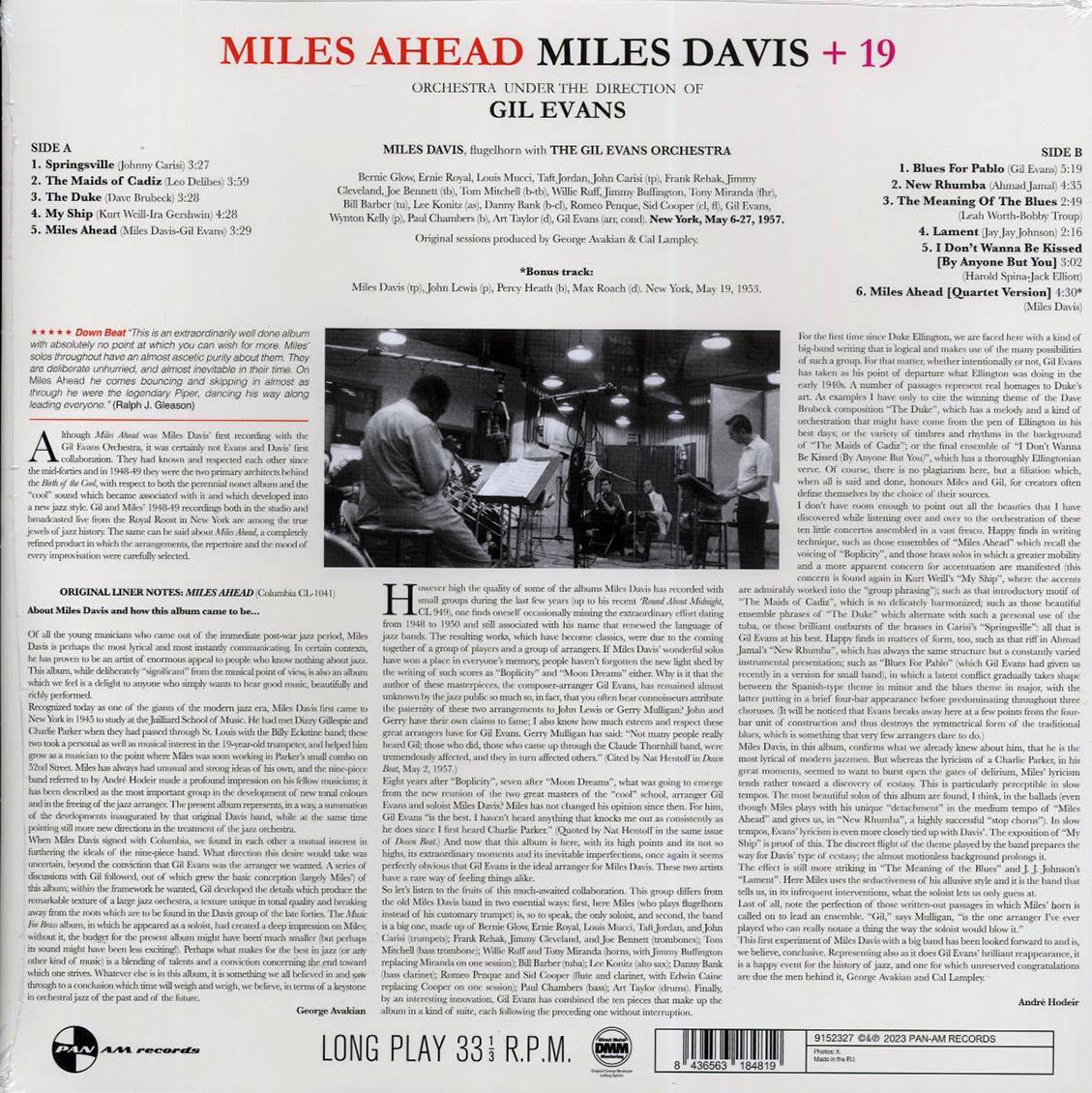 Miles Davis + 19 - Miles Ahead (+bonus track) (ltd. ed.) (180g) (remastered) vinyl LP back cover