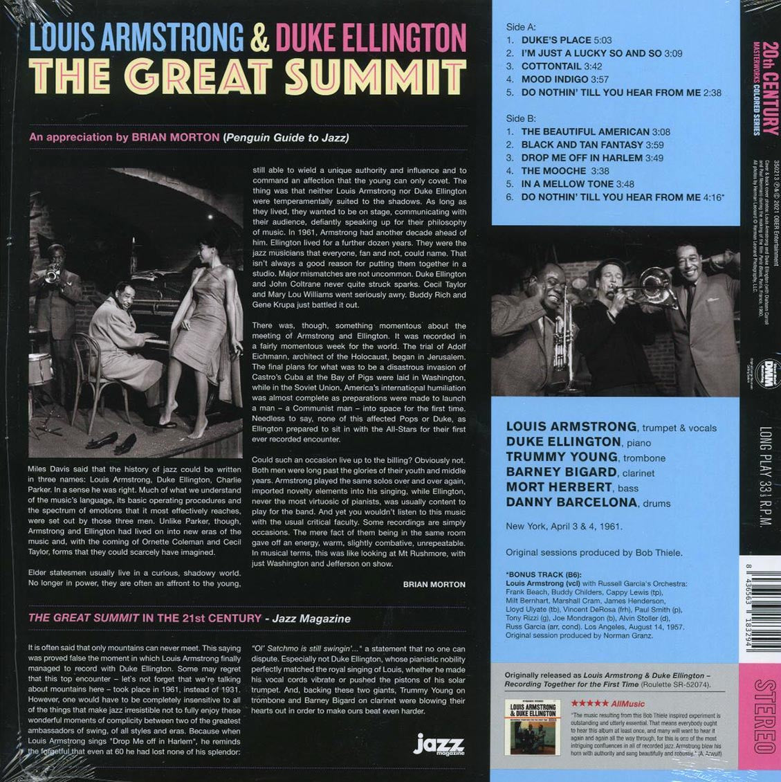 Louis Armstrong, Duke Ellington - The Great Summit (+bonus track) (ltd. ed.) (180g) (yellow vinyl) vinyl LP back cover