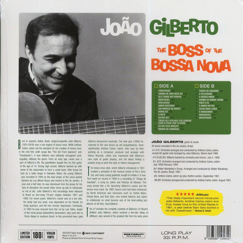 Joao Gilberto - The Boss Of The Bossa Nova (23 tracks) (ltd. ed.) (180g) vinyl LP back cover