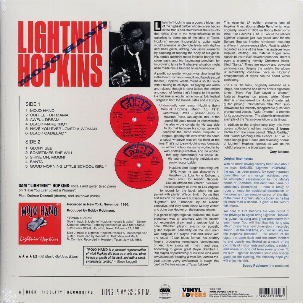Lightnin' Hopkins - Mojo Hand (+2 bonus tracks) (ltd. ed.) (180g) vinyl LP back cover