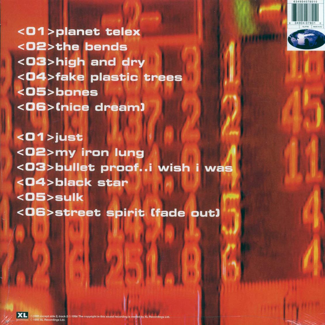 Radiohead - The Bends vinyl LP back cover