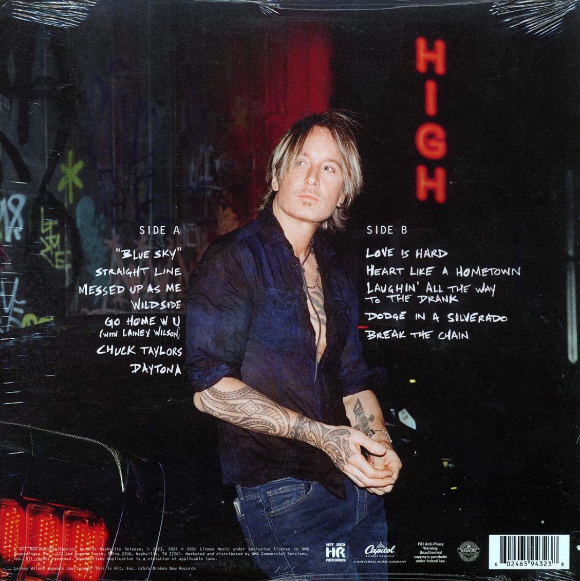 Keith Urban - High (colored vinyl) vinyl LP back cover