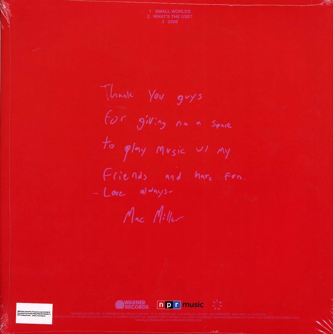 Mac Miller - NPR Music Tiny Desk Concert (blue vinyl) vinyl LP back cover
