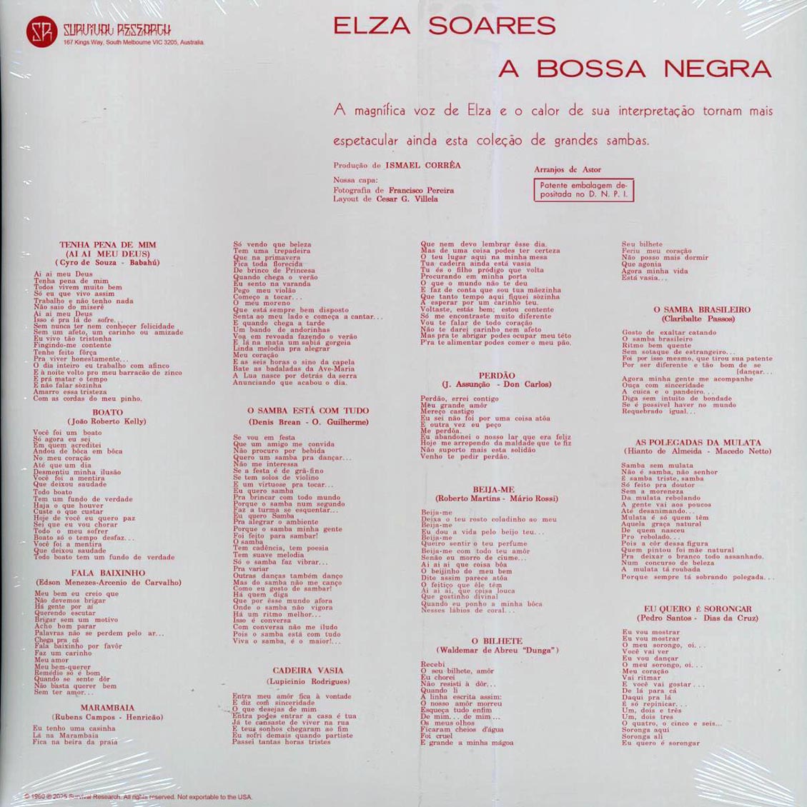 Elza Soares - A Bossa Negra vinyl LP back cover