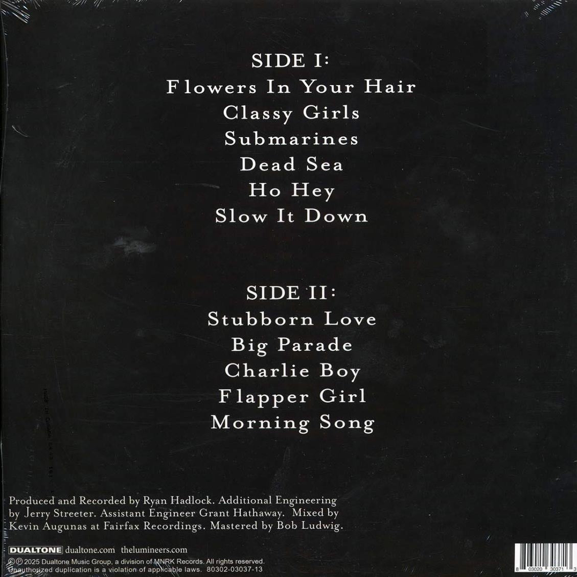 The Lumineers - The Lumineers (colored vinyl) vinyl LP back cover